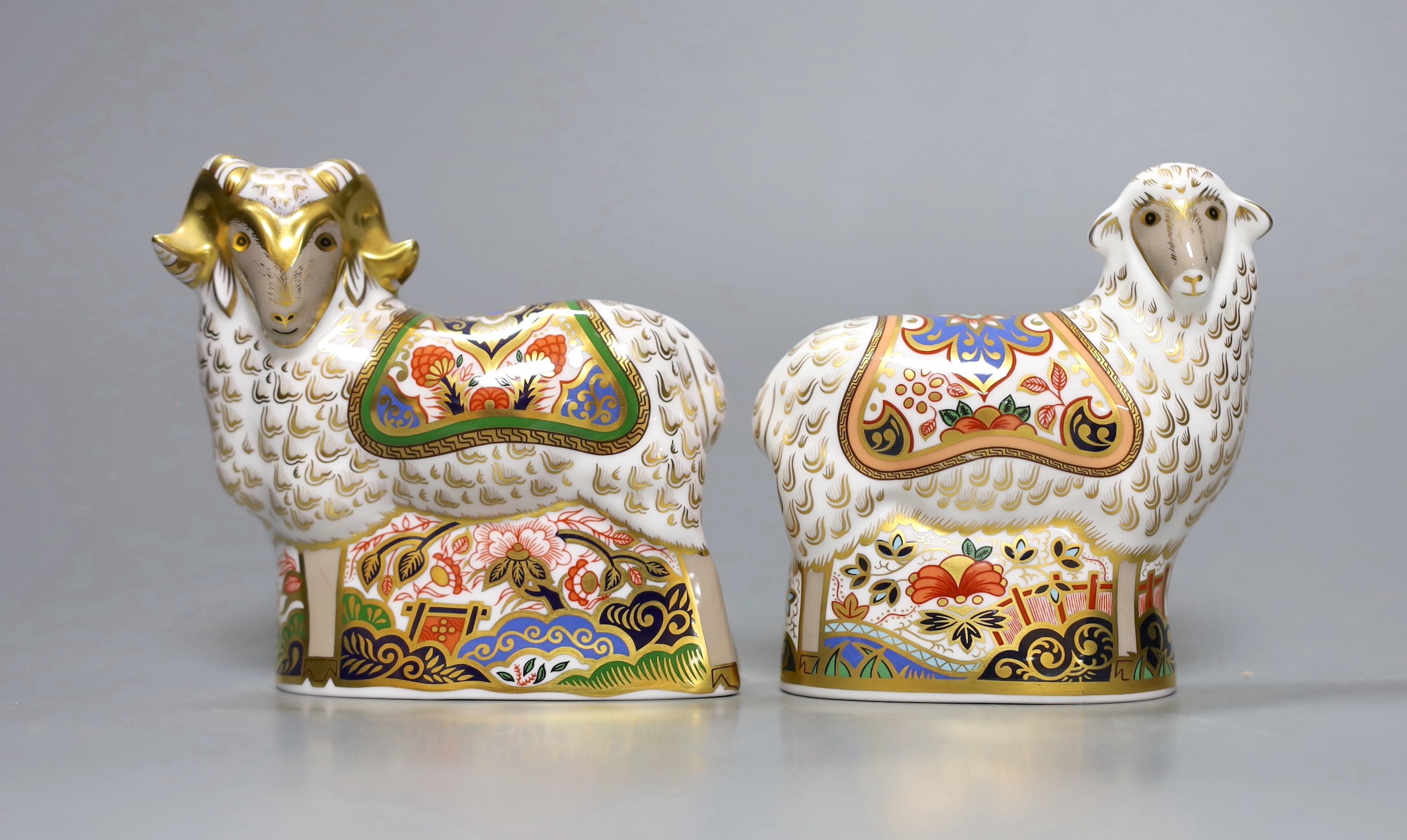 Two Royal Crown Derby paperweight - Imari Ram, gold stopper, boxed, no certificate and Imari Ram, gold stopper, boxed, no certificate